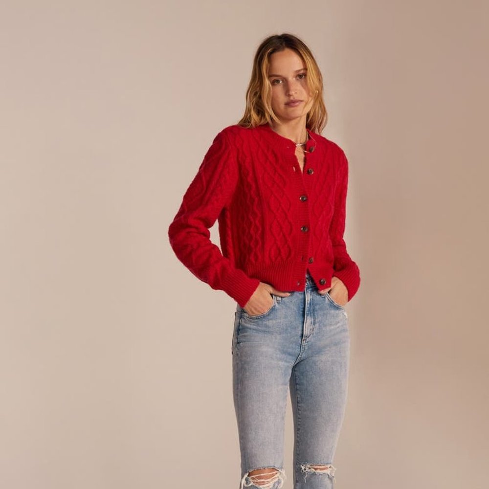Favorite Daughter Wool & Cashmere Blend Cable Cardigan Sweater - Picture 2 of 6